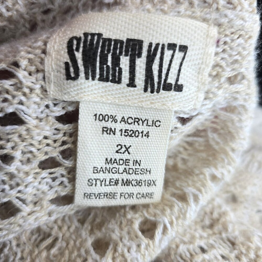 Vintage Y2K Tan Beige Boho Loose KNit Bell Sleeve Open Front  Cardigan Sweater W - Picture 6 of 6
